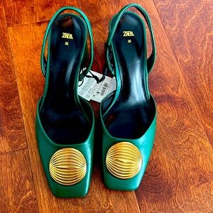 Green Zara slingback heels